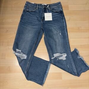 Lovervet High Rise Distressed Crop Straight Leg Jeans Raw Hem Denim Sz 29 NWT